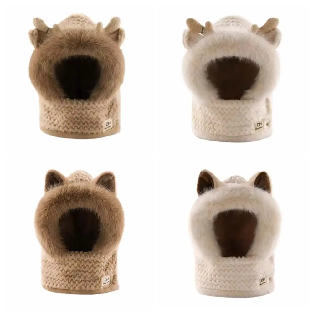 Cute Cartoon Winter Plush Hat Anti-cold Magnetic Buckle Animal Ear Scarf Hat 2 IN 1 Windproof Ear Protection Cap Cycling