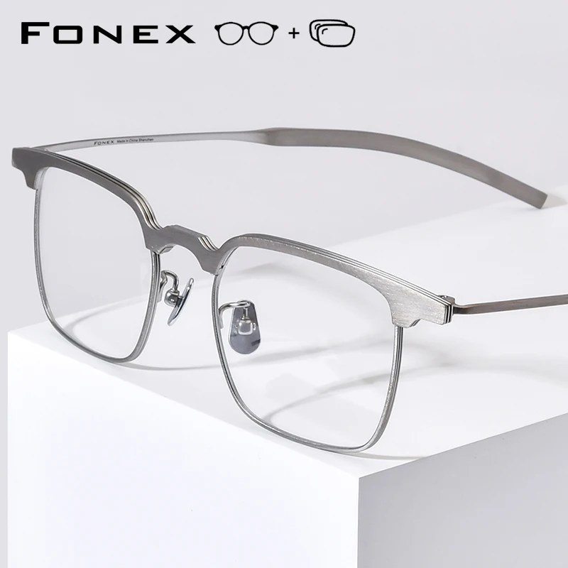 FONEX Progressive Prescription Eyeglasses Myopia Anti Blue Photochromic Optical Lenses Men Square Titanium Glasses Eyewear 85860