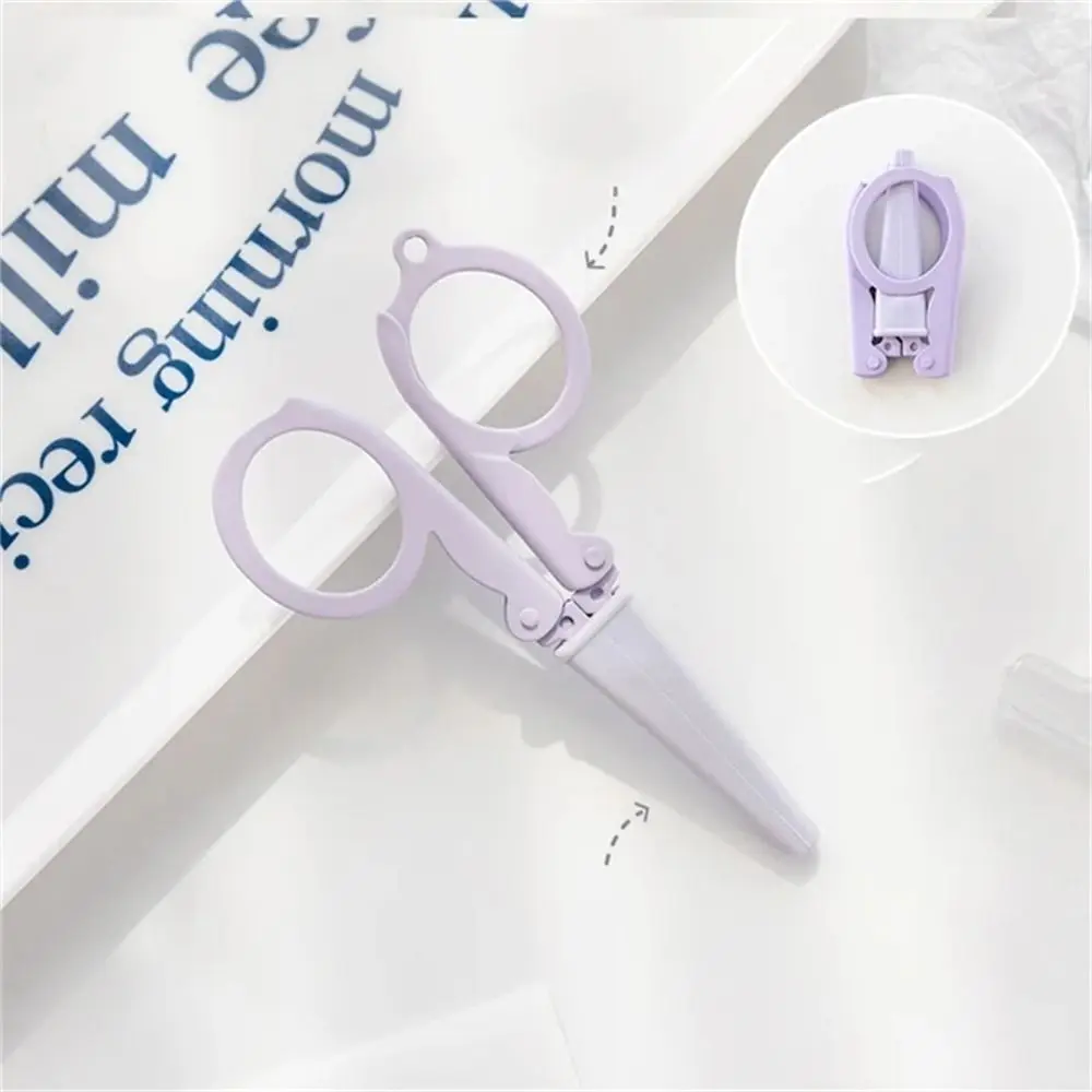 Travel Morandi Color Folding Scissors Stainless Steel Key Chain Stationary Scissors Mini Kawaii Paper Cutter Handmade Tools
