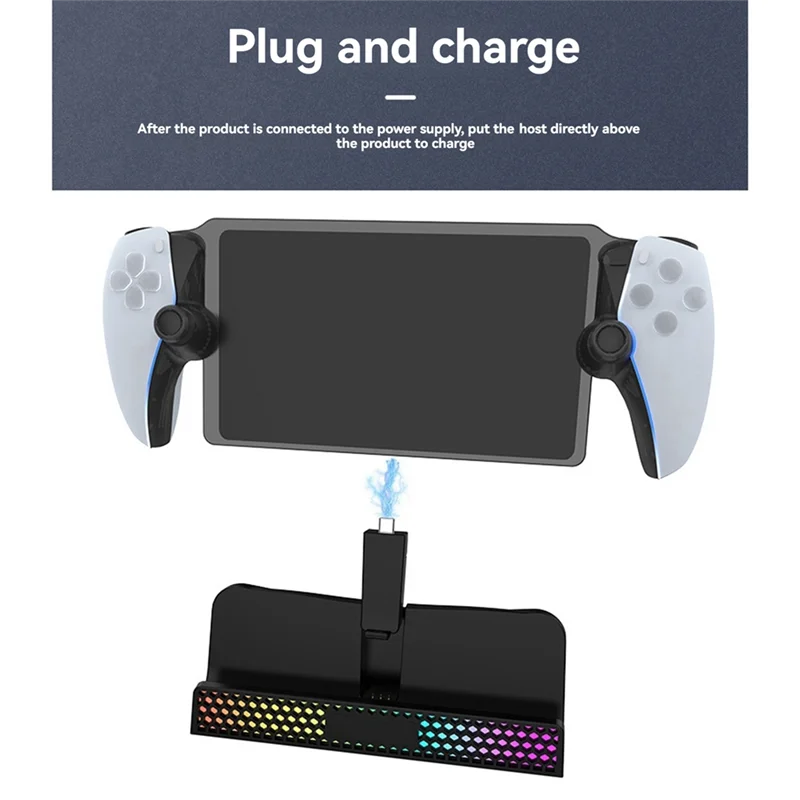 PS5 휴대용 충전용 PS5 포털 콘솔용 RGB 조명이 있는 단일 베이스 충전 휴대용 스탠드 Black-TCES