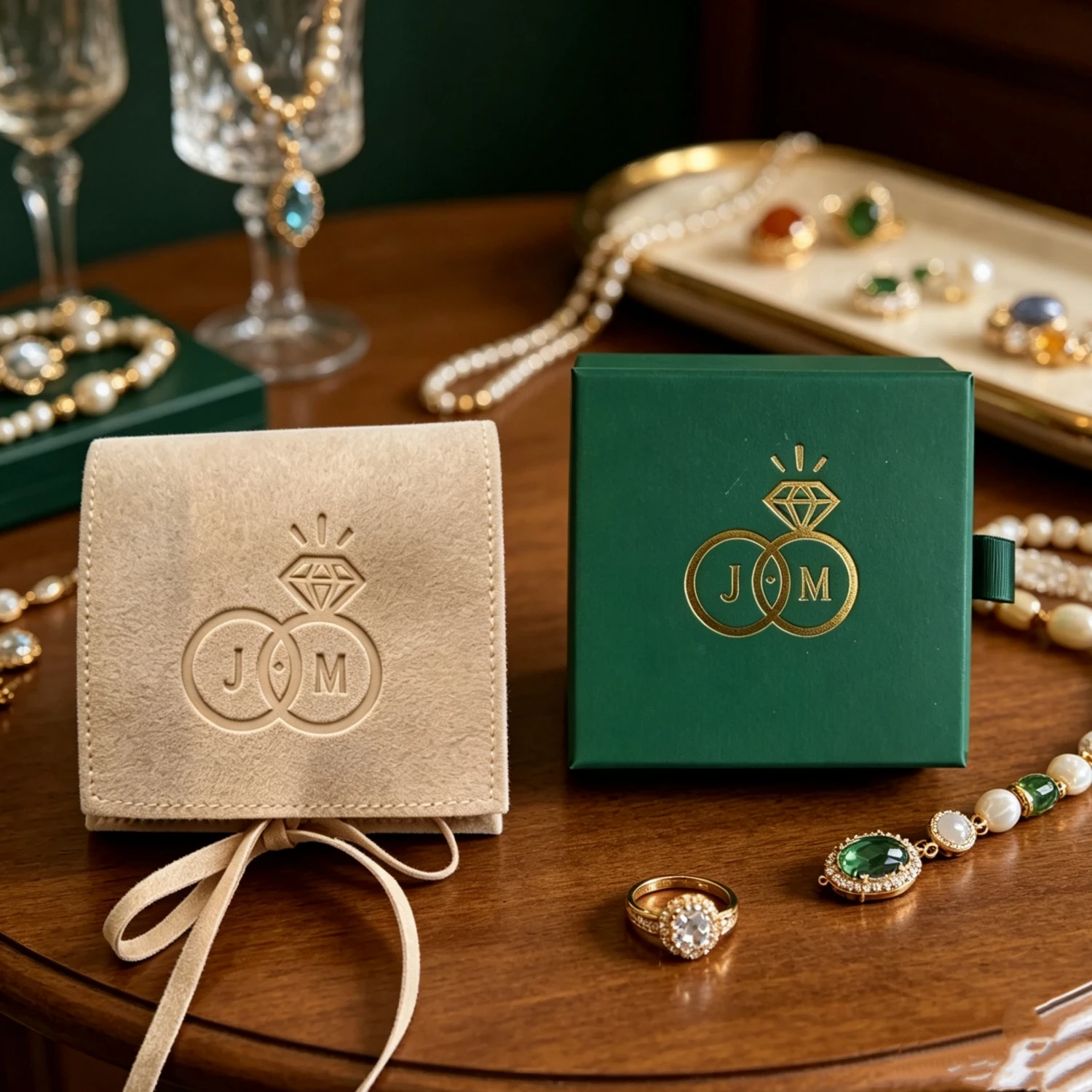 

Microfiber Jewelry Pouch With Cardboard Drawer Gift Box 20Pcs Custom Logo Wedding Banquet Birthday Shower Party Packaging