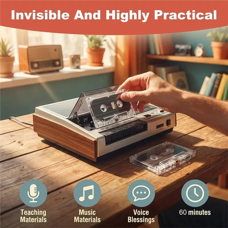 DTB7 Blank Cassette Tapes 3 Pack 60 Minutes Clear Audio Recording Tape for Music Voice Lectures Archiving, Audio Recording