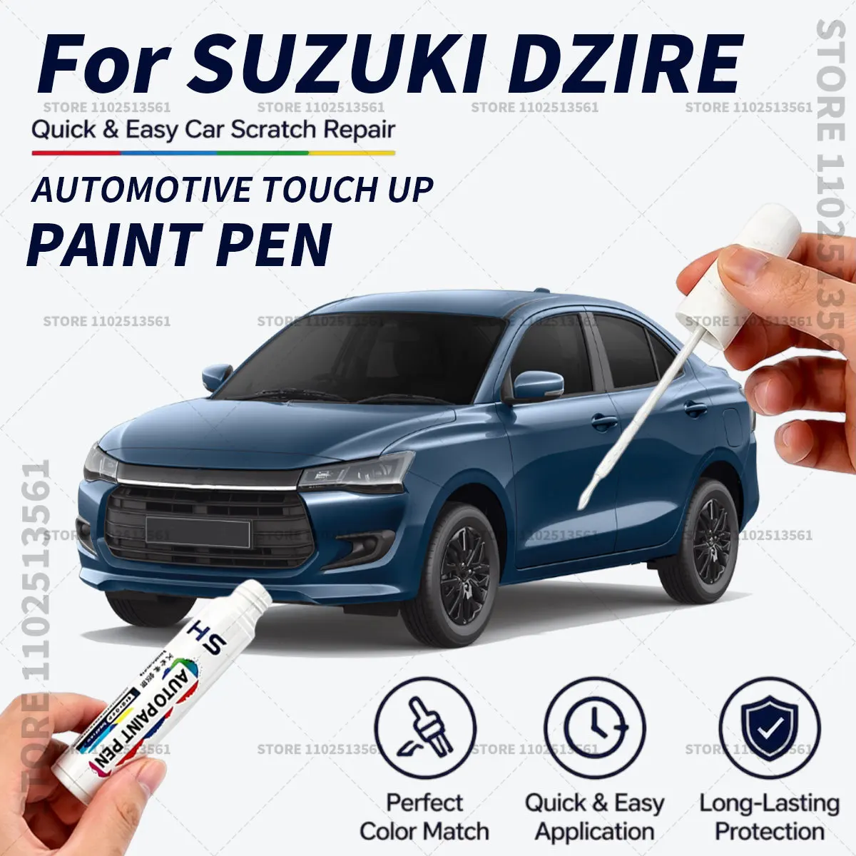 For SUZUKI DZIRE Black White Red Quick Dry Car Touch Up Paint Pen Auto Scratch Repair Brush for Paint Chips Scratches and Scuffs