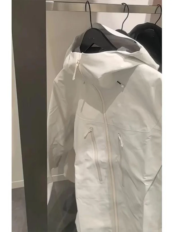 White Outdoor Casual Hooded Jacket Women's Spring New Korean Version Loose Fit Multi-Pocket Fashionable Commute Style Coat