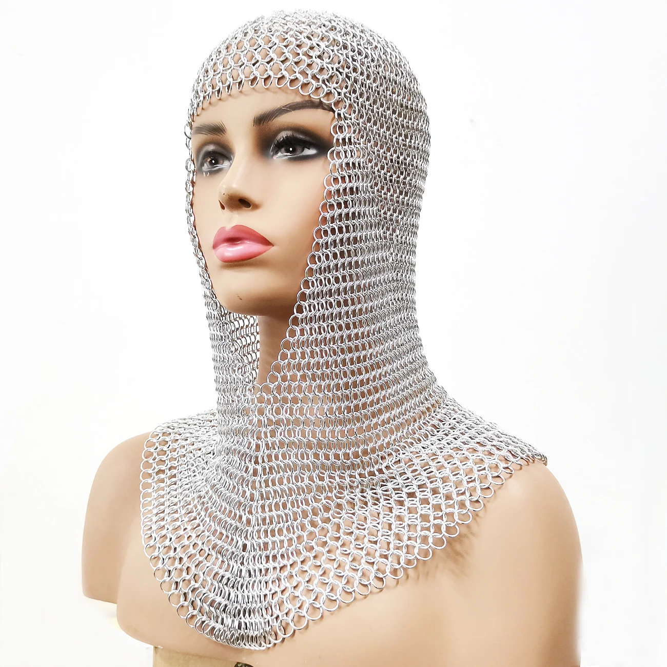 Medieval Chain Armor Helmet Knight Crusader Wearable Chainmail Hat Soldier Cosplay Costume Carnival Dress Up Party