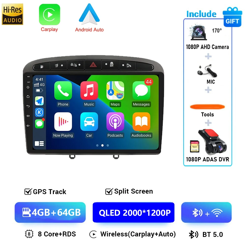 Android 16 Voor Peugeot 308 308SW 408 2012-2020 2K QLED Stereo Autoradio Multimedia Video Player GPS AI Voice CarPlay 4G DSP - afbeelding 1