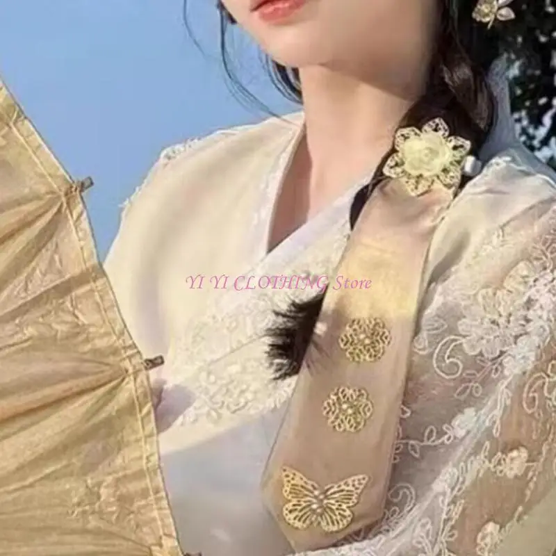 

N5KF корейский национальный аксессуар для волос ханбок с бабочкой и цветочным узором Yanji, традиционный костюм, повязка на на