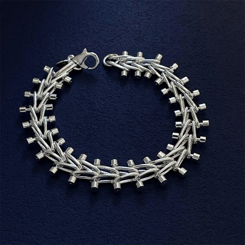 Armband aus 925er-Sterlingsilber, zweireihig, mit Perlen verziert, schlichtes modisches Damen-Armband, Geburtstagsfeier, Hochzeitstag, Schmuck, Geschenk