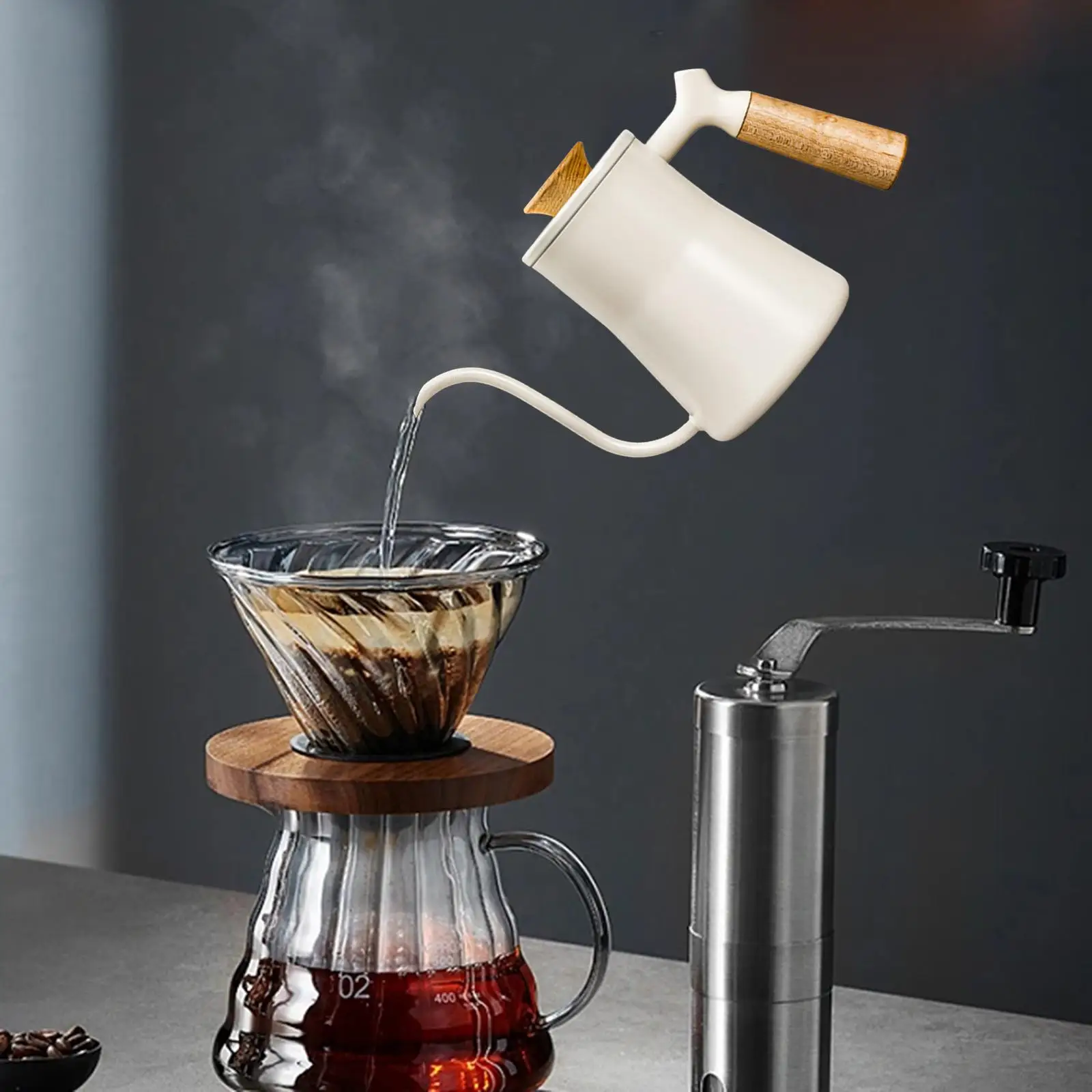 Pour over Coffee Kettle 550ml Wooden Handle Stainless Steel Hand Drip Coffee Tea Pot for All Stove Tops Drip Coffee Tea Brewing