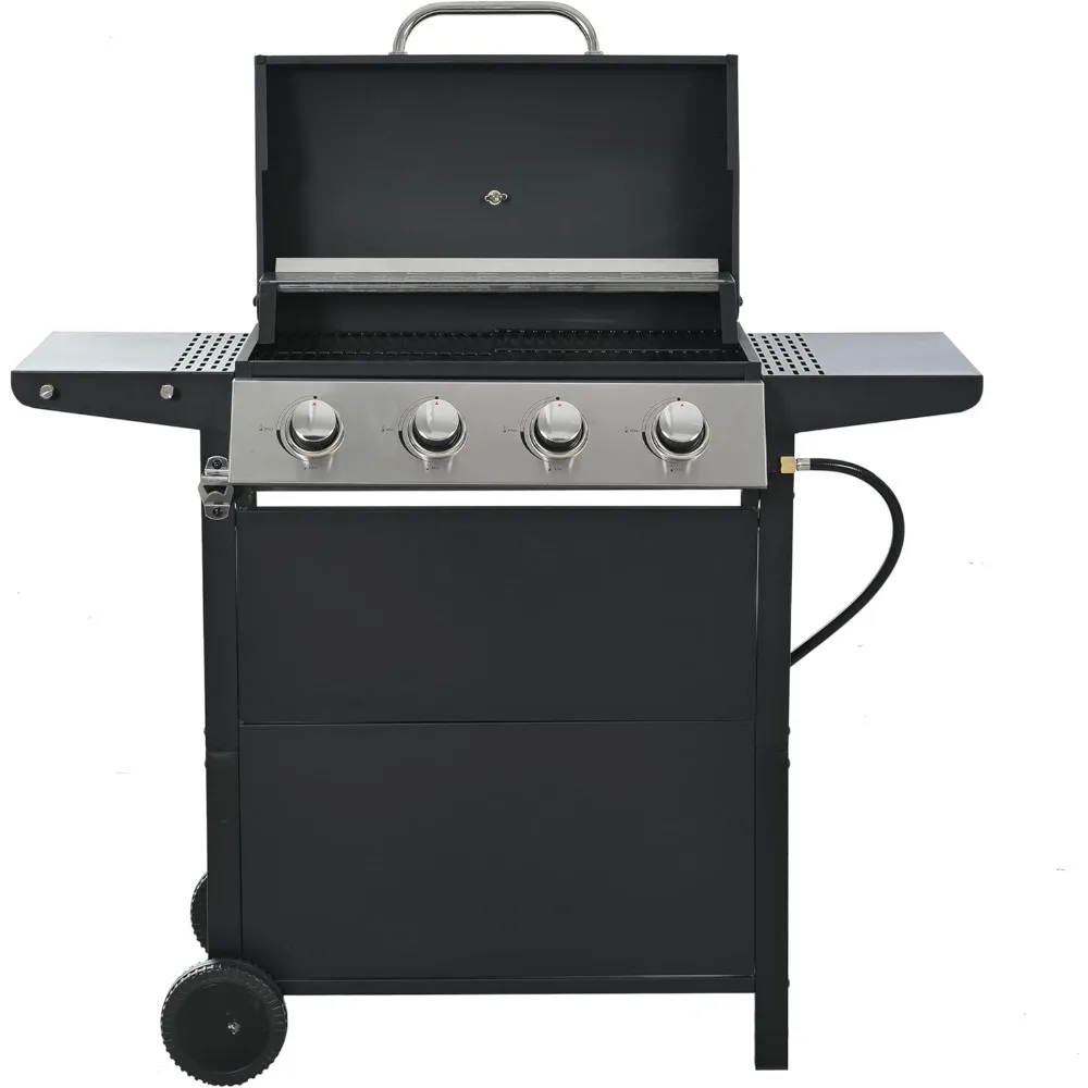 

4 Burner BBQ Propane Gas Grill, Free Standing Grill Cart with Wheels, Stainless Steel Heavy Duty Cabinet Style, Outdoor Grill