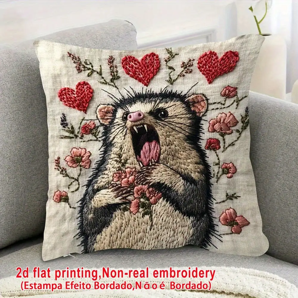 1pc/2pcs 18x18 Inch Pillow Case, Screaming Possum Funny Expression Meme, Burlap Material Room Decor (No Embroidery, No Pillow Insert), Daily Home Decor Pillow Case, Easter Home Decor