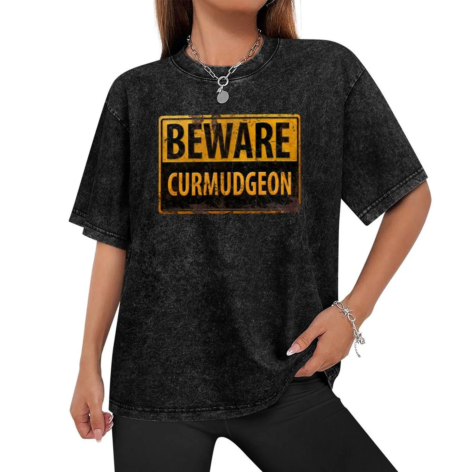 BEWARE CURMUDGEON - Rusty Danger Warning Sign T-Shirt Louboutins oversized t shirt vintage heavyweight t shirts for men