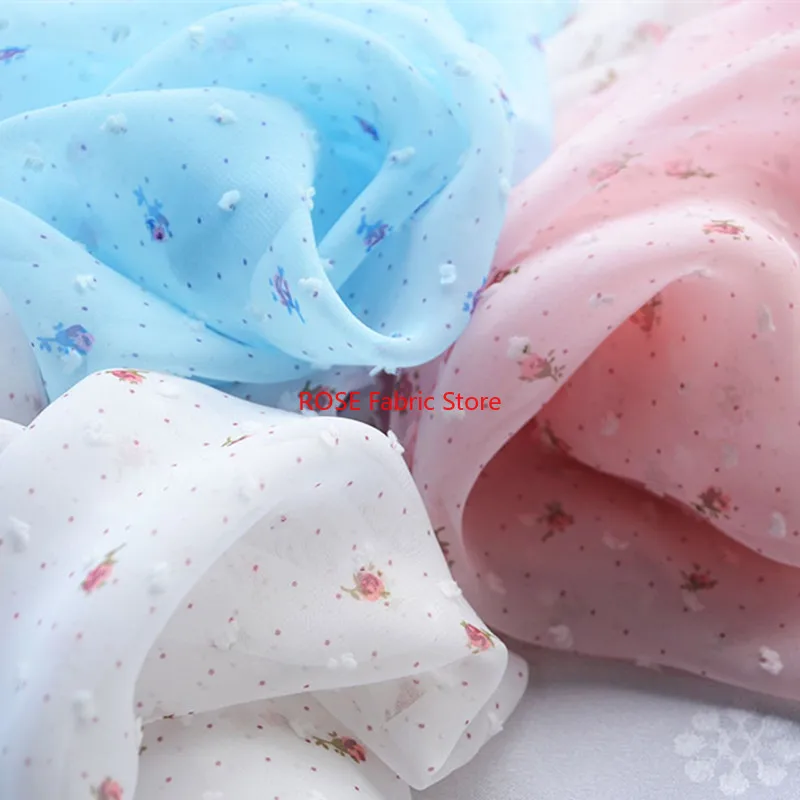 Small Floral Print Dots chiffon fabric, for Blouse, Lace Top, Spring Dress, Beach Dress