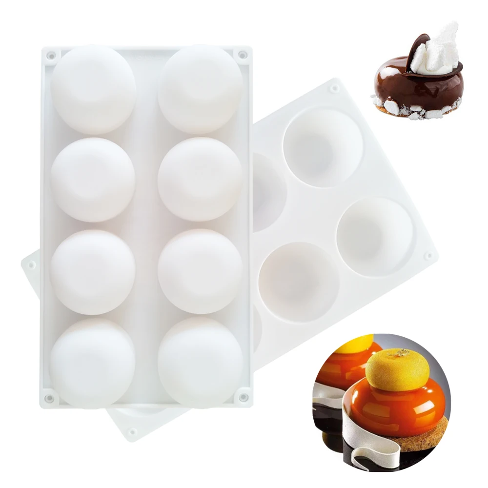 8 Cavity Flat Round Silicone Cake Mold for DIY Chocolate Mousse Jelly Pudding Pastry Ice Cream Dessert Bread Bakeware Pan Tools