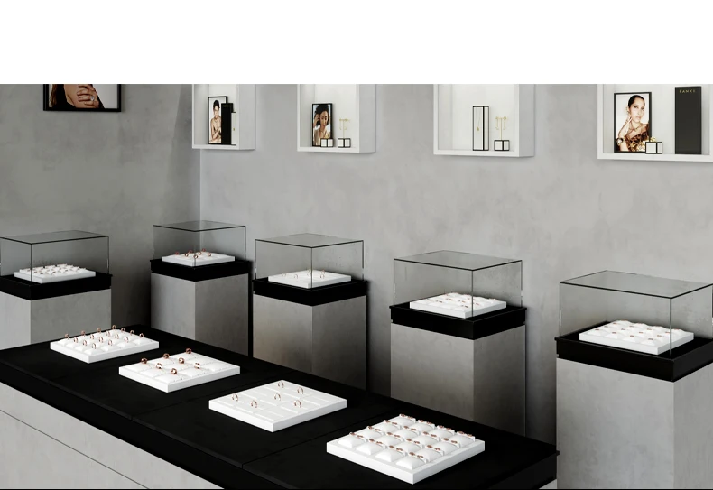 Oirlv Weißes Schmuck-Display-Tablett aus Leder für Ringe, Ohrringe, Halsketten, Armbänder, Großes Schmucktablett, Tisch-Organizer-Ständer – Detail 10