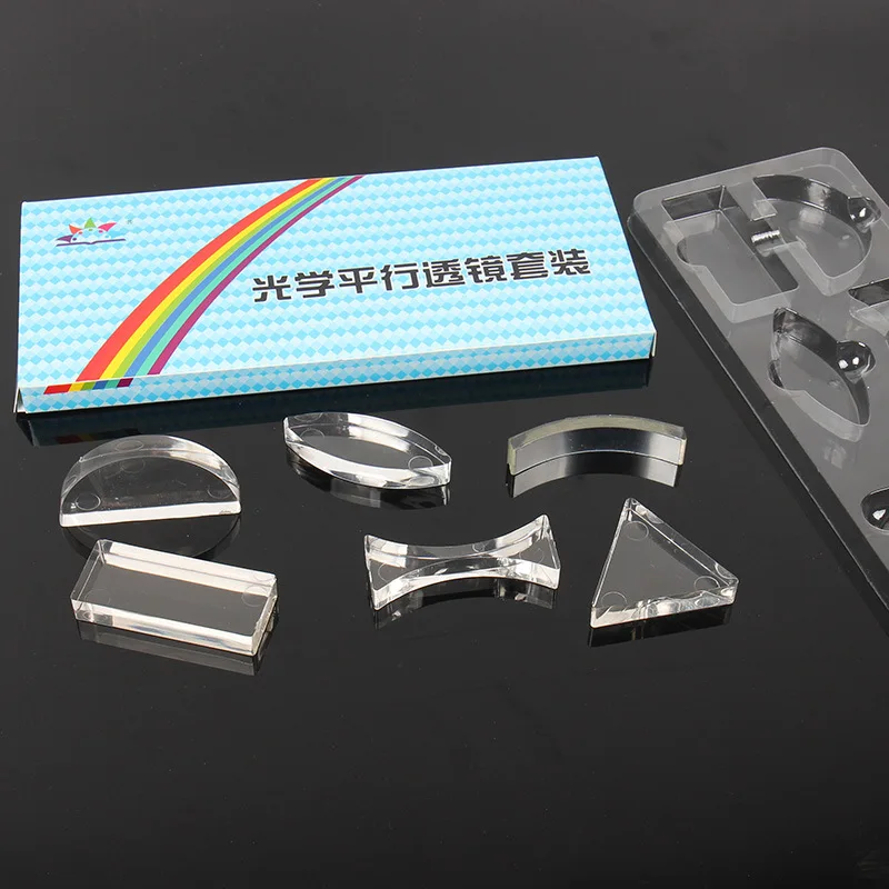 Set di lenti a prisma ottico 6 pezzi Kit ottico fisico con lente convessa concava acrilica per esperimenti della scuola primaria secondaria G112