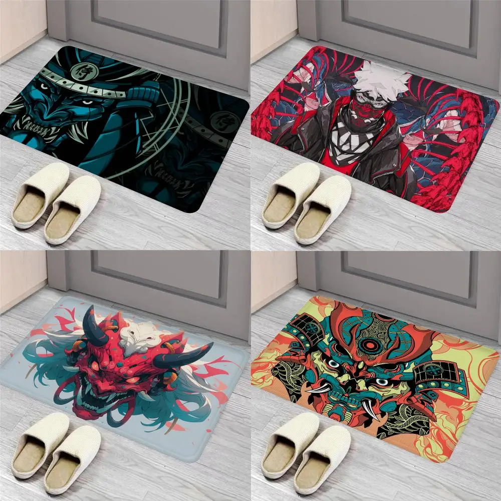 Japanese Samurai Oni Mask Floor Mat Entrance Door Mat Nordic Style Home Doormat Bathroom-Toilet Mats Bedroom Hotel Decor Mat