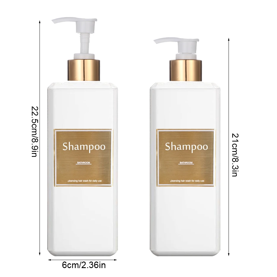 500ml/16.9oz Shampoo Dispenser Press Pump Bottle with Gold Waterproof Labels Bathroom Shampoo Conditioner Body Wash Bottles