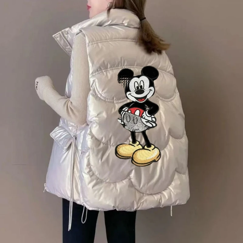 

Новая осенне-зимняя блестящая жилетка-пуховик — женская короткая жилетка с воротником-стойкой, модная повседневная верхняя одежда без рукавов