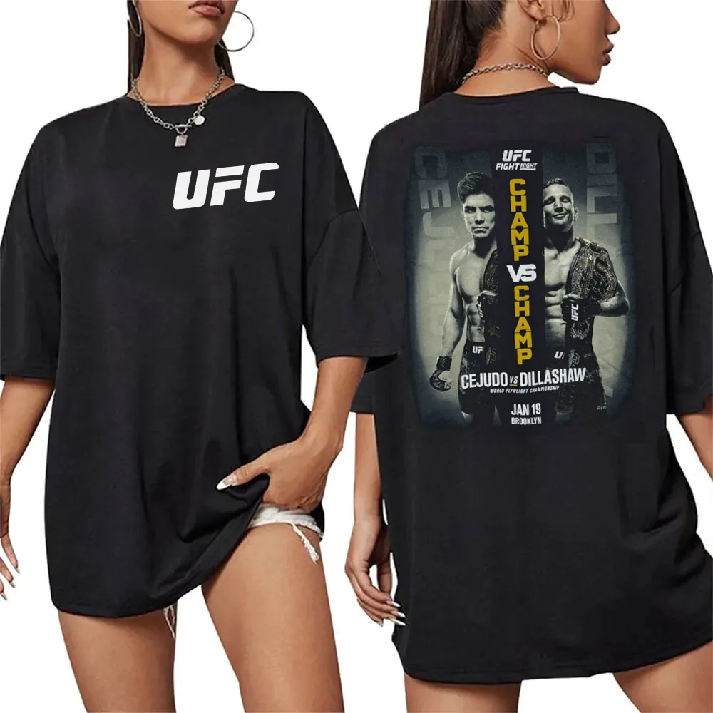 

2026 Summer UFC Black Cejudo Vs Dillashaw Fighting T-shirt Women Sports Cotton Short Sleeve Loose Leisure Fitness Unisex