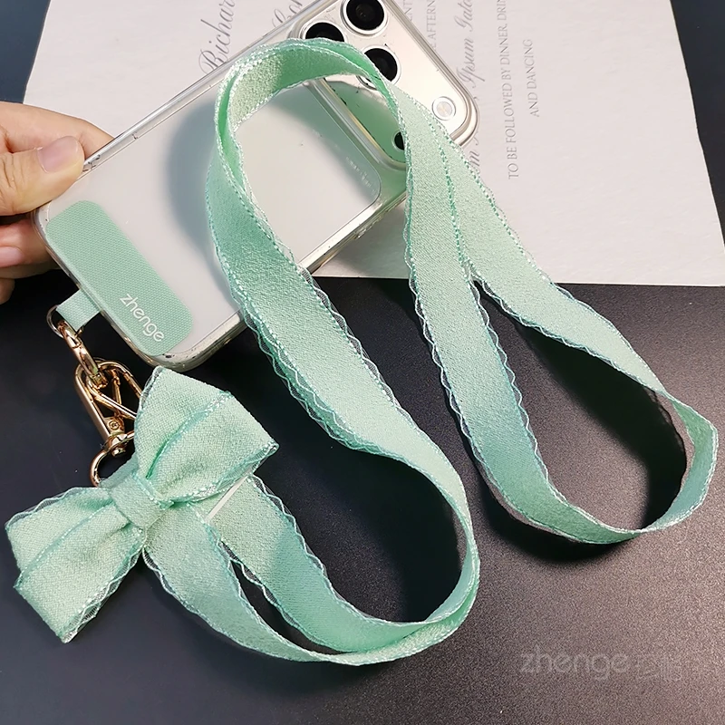 2 in 1 Bow Fringe Ribbon Crossbody Neck Phone Lanyard Adjustable Detachable Tab