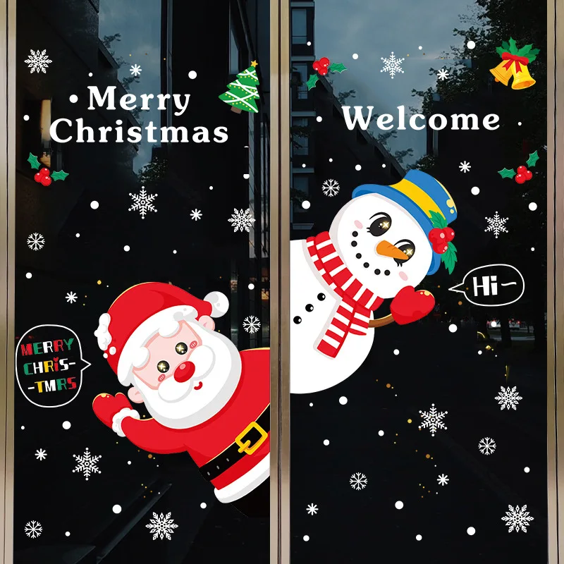 Christmas Decoration Window Stickers Santa Claus Christmas Tree Sticker Xmas Decoration Glass Door Decals Window Clings Stickers