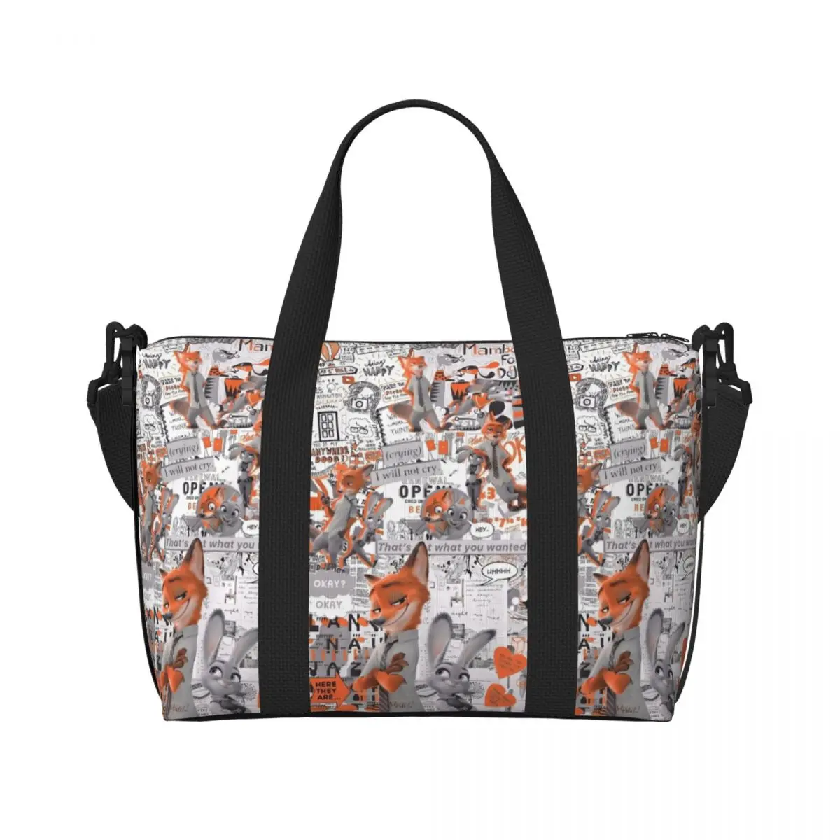 

Custom Zootopia Tote Bag Women Large Capacity Zoo Animation Gym Beach Shoulder Travel Bag