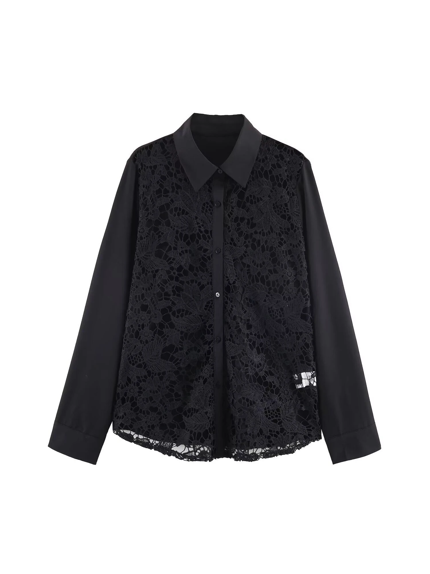 Women's Black Gothic Lace Blouses and Shirts Vintage 2000s Elegant Y2k Long Sleeve Polo-Neck Shirt Clothes 2026 Spring Autumn