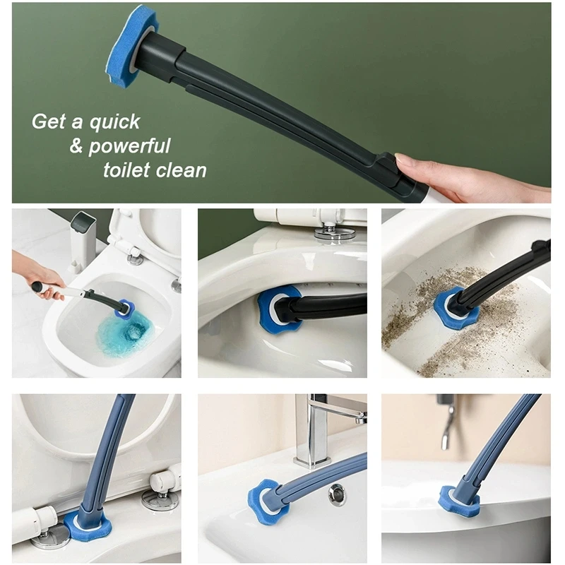 WIKHOSTAR Disposable Cleaning Toilet Brush Long Handle No Dead Angle Cleaning Brush Replacement Brush Head Cleaning Tool