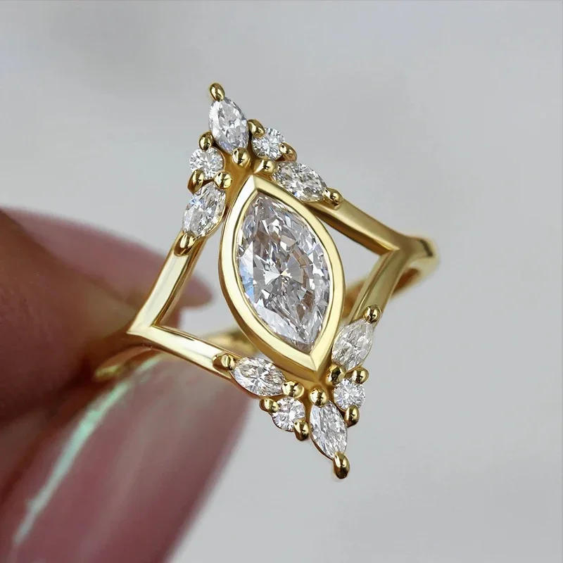 2026 Modern Fashion Women Wedding Rings Geometric Shaped Gold Color Cubic Zirconia Ring Engagement Party Luxury Female Jewelry