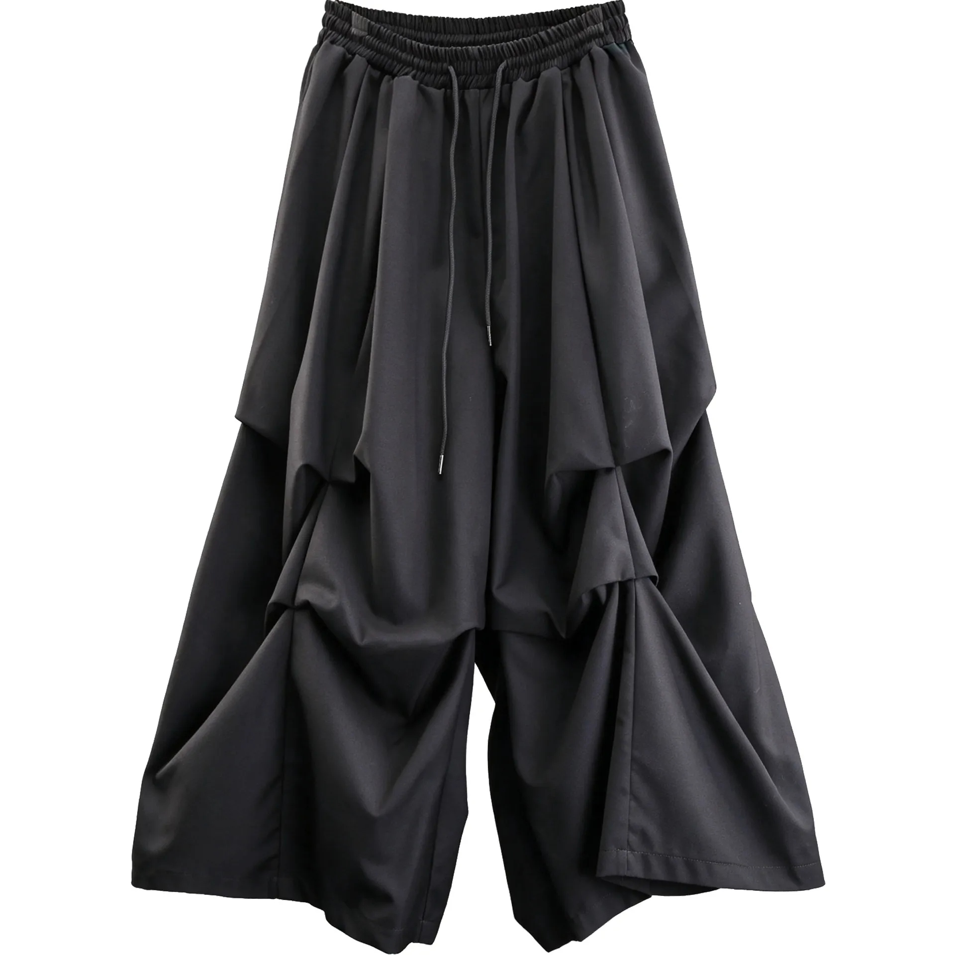 LZ Dark Japanese Style Vertical Cut Multi-Fold Design Wide-Leg Pants Men's Pendant New Chinese Designer Casual Cropped Fashion