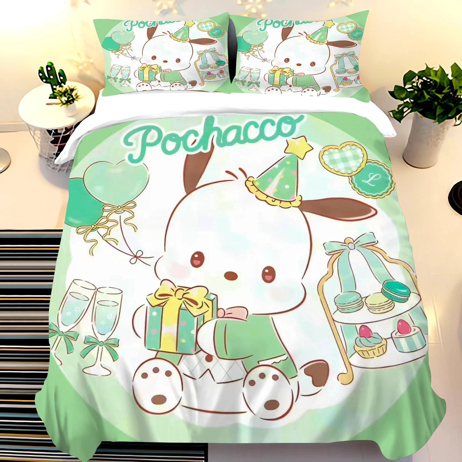 

Sanrio Cartoon Pacha Dog Bedding Set for Children, Double Cute Printing, Home Duvet Cover, Boys and Girls, 3PCs