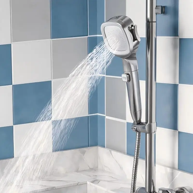 Square Handheld Shower Sprinkler 3 Gear Adjustable High Pressure Showerhead Water Saving Design Household Bathroom Shower Replac