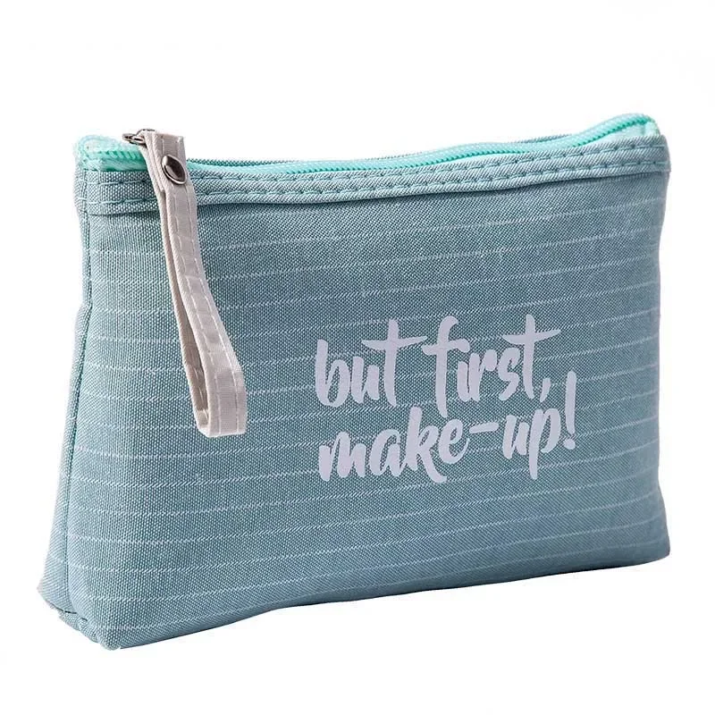 Waterproof Stripe Cosmetic Bags English Letters Zipper Makeup Bag for Women Travel Toiletries Storage Bag Organizer Cosmetiquero