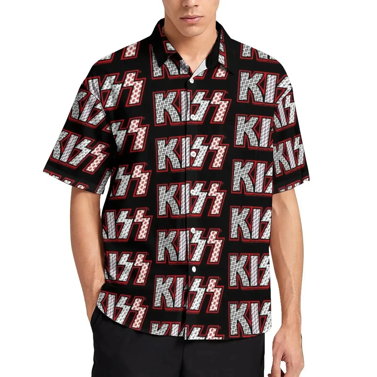 Classic Heavy Metal Band Letter Avatar Printed Short Sleeve Shirt Men's Dark Tide Brand Thin Loose Collar Shopping Versatile Top - view 2
