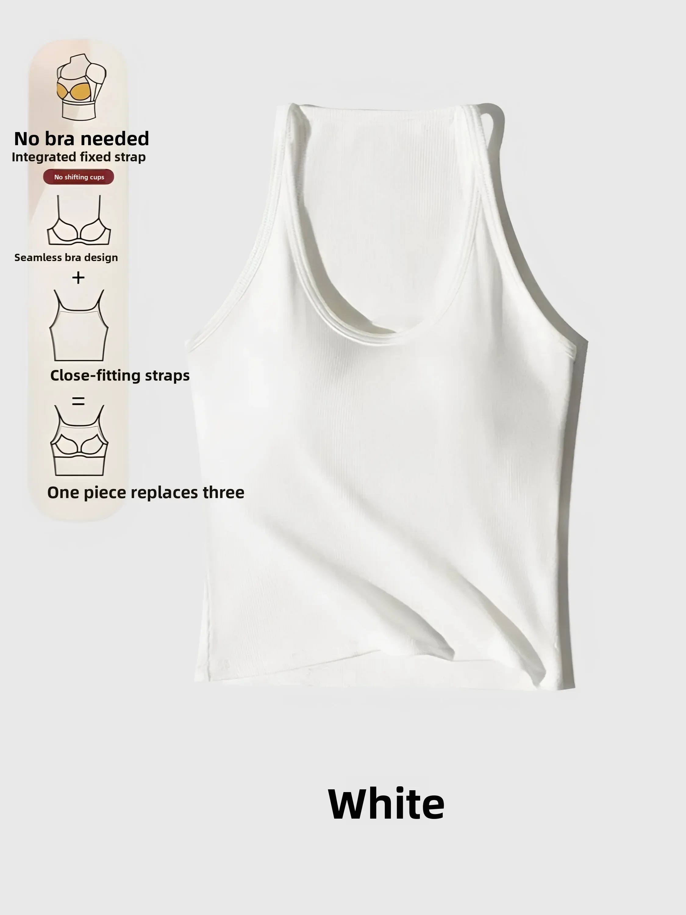 Women's U-Neck Sleeveless Vest 95% Cotton Chest Pad Strap Spring Summer New Large Size Beautiful Back Auxiliary Breast Concea...