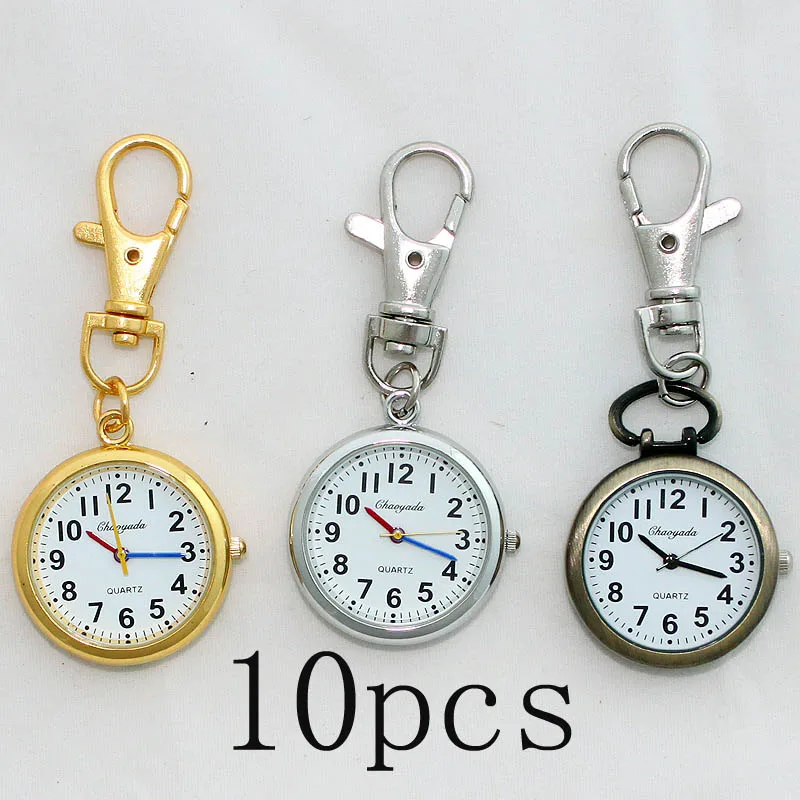 Wholesale Price 10pcs Quartz Pocket Watch with Keyring Men Women Watch for Nurses Doctors Students Minimalist Watches Child Gift