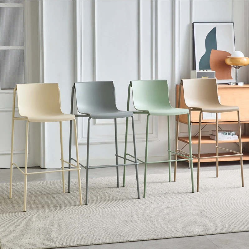 

European-Style , Modern Minimalist Restaurant Iron High Stool, Colorful Cashier Chair With Backrest, Leisure Bar Ch