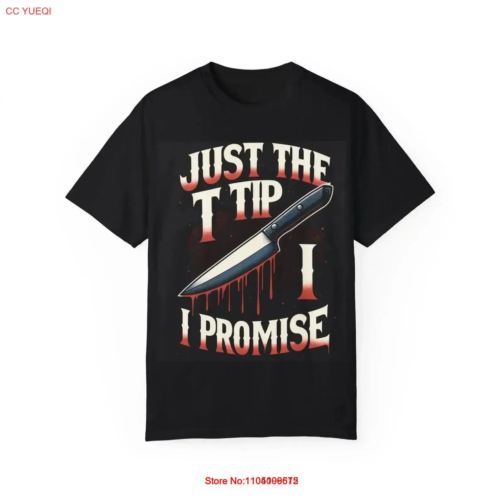 Funny Halloween T Shirt Just The Tip I Promise Bloody Knife  vintage Washed Comfortable fashion homme designer clothes Unisex