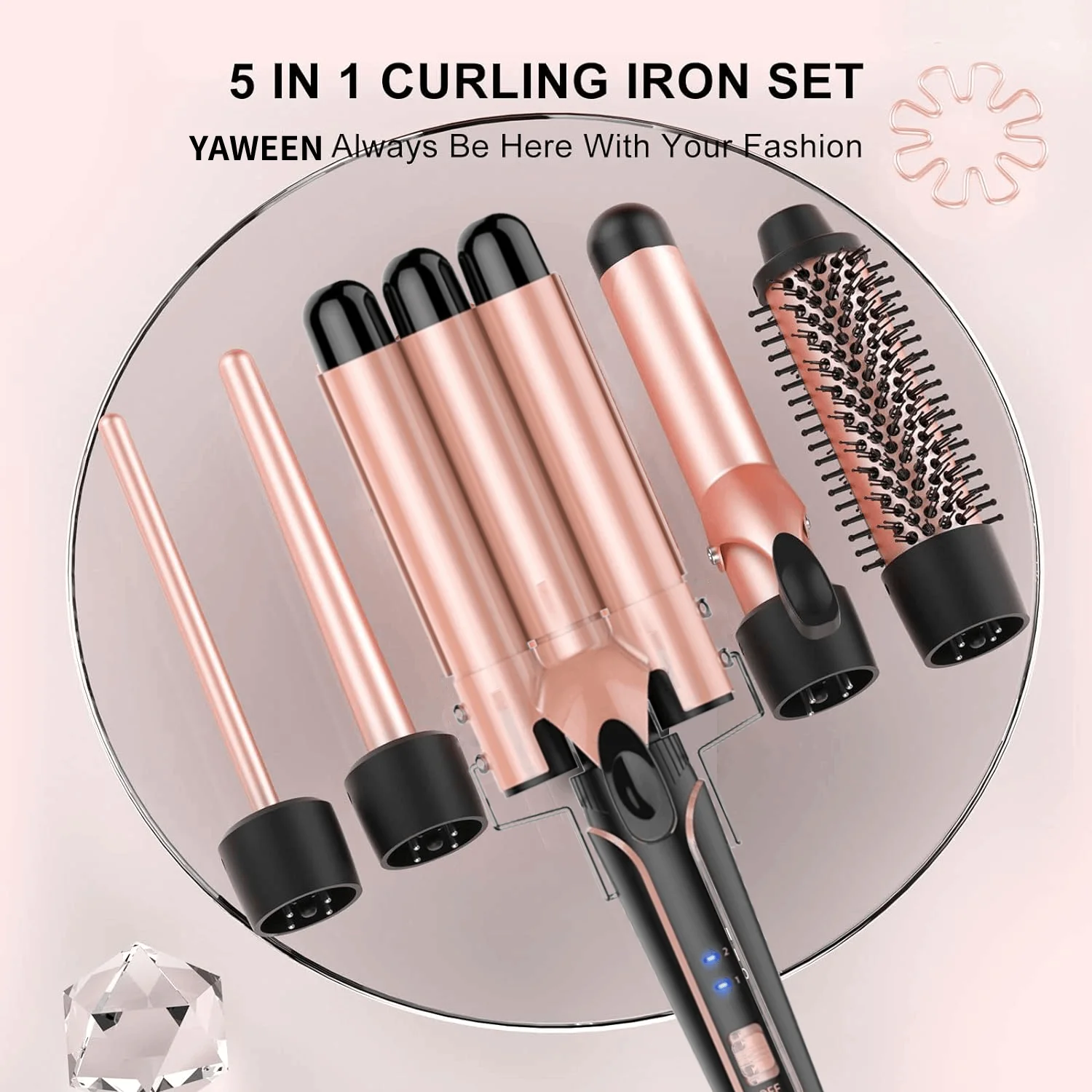 Professional Curling Iron Set 5 in 1 Hair Waver Curling Iron Interchangeable Triple Barrel and Electric Brushes for Hair Tools