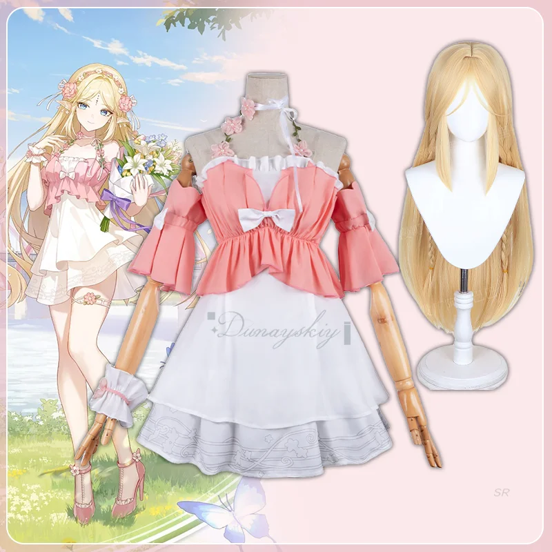 

Игра Wuthering Waves Cartethyia Косплей 코스프레 Парик Розовое Платье Эльфийские Уши Серьги Повязка на Голову Полный Комплект Хэллоуин Карнавал
