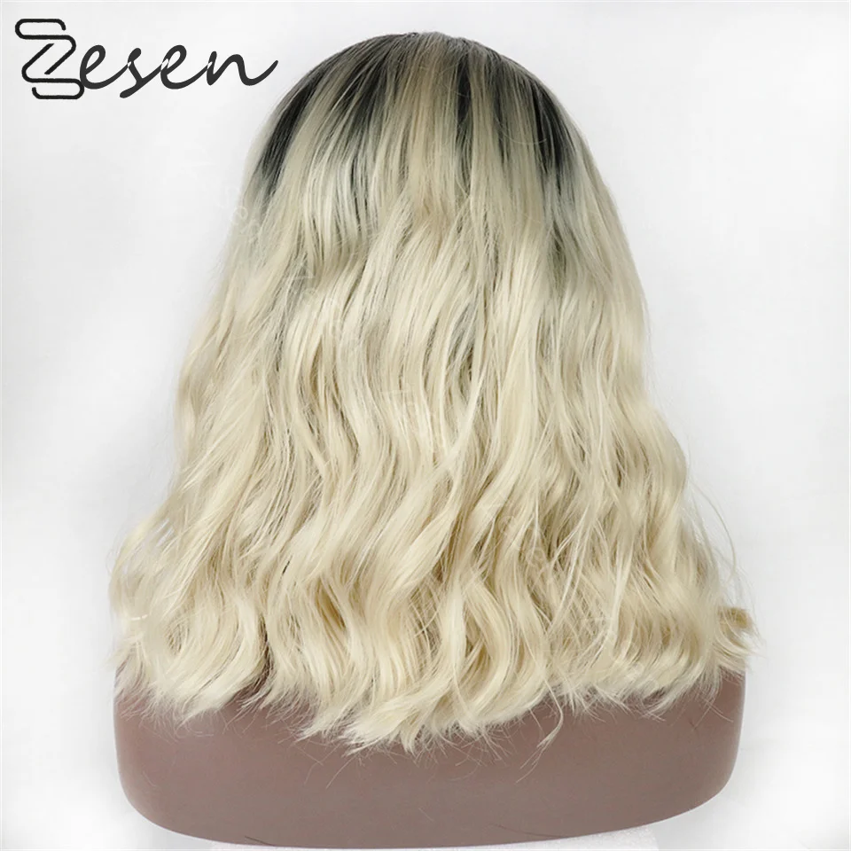 Synthetische Lace Front Pruiken Gelaagde Cut Lace Rechte Pruiken 14-inch Pruiken Voor Vrouwen Ombre Blonde Cosplay Synthetische Kant Pruik Lijmloos