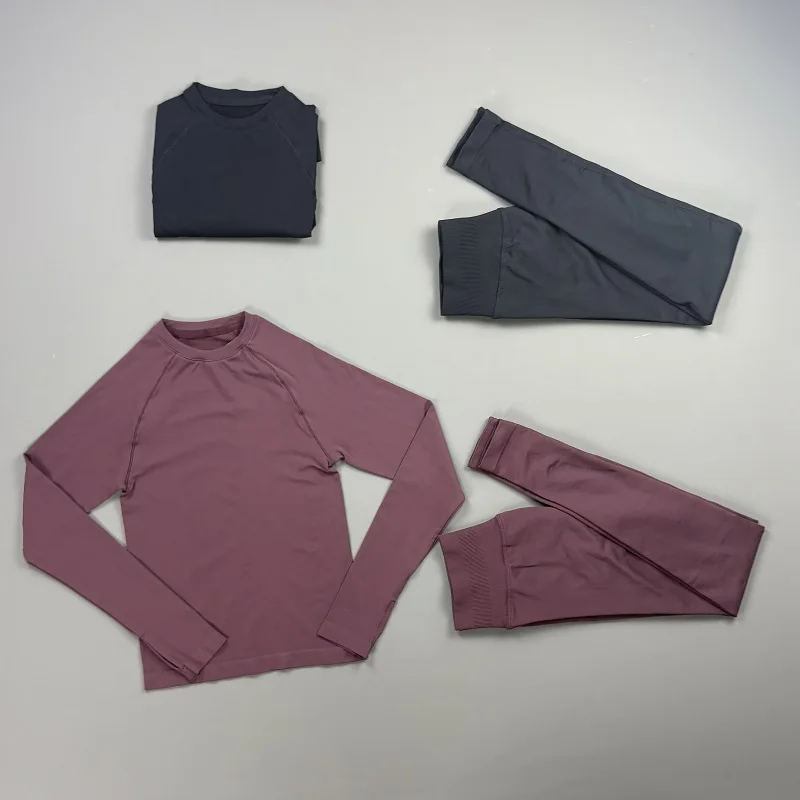 2 Piece Seamless Yoga Set Women Defy Long Sleeve Top Tummy Control Fitness Leggings Soft Breathable Gym Pilates Athletic Outfit