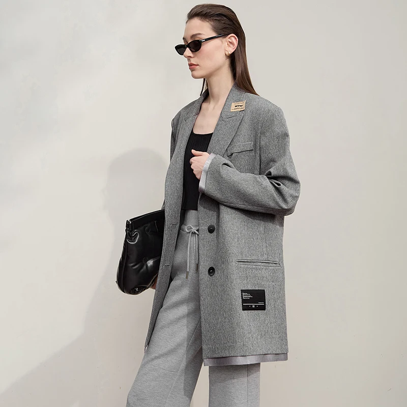 AMII سترة نسائية 2025 خريف جديد فضفاض متوسط وطويل الصلبة المرأة السترة تنوعا طويلة الأكمام السترة السيدات 12553050