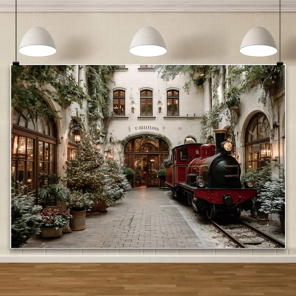 クリスマスデコレーションヴィンテージトレイン中庭背景ツリーラ - Vintage Photography Lighting のレビューと価格