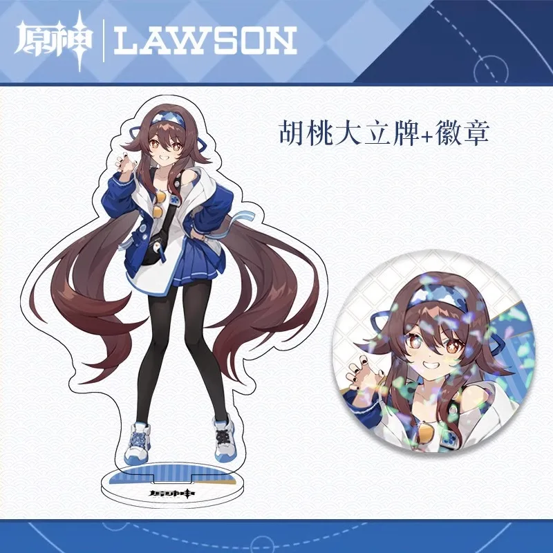 Anime Genshin Impact Hu Tao Yoimiya Cosplay Rosen linkage Cartoon Acrylic Stand Model Badge Brooch Pins Decoration Student Gifts