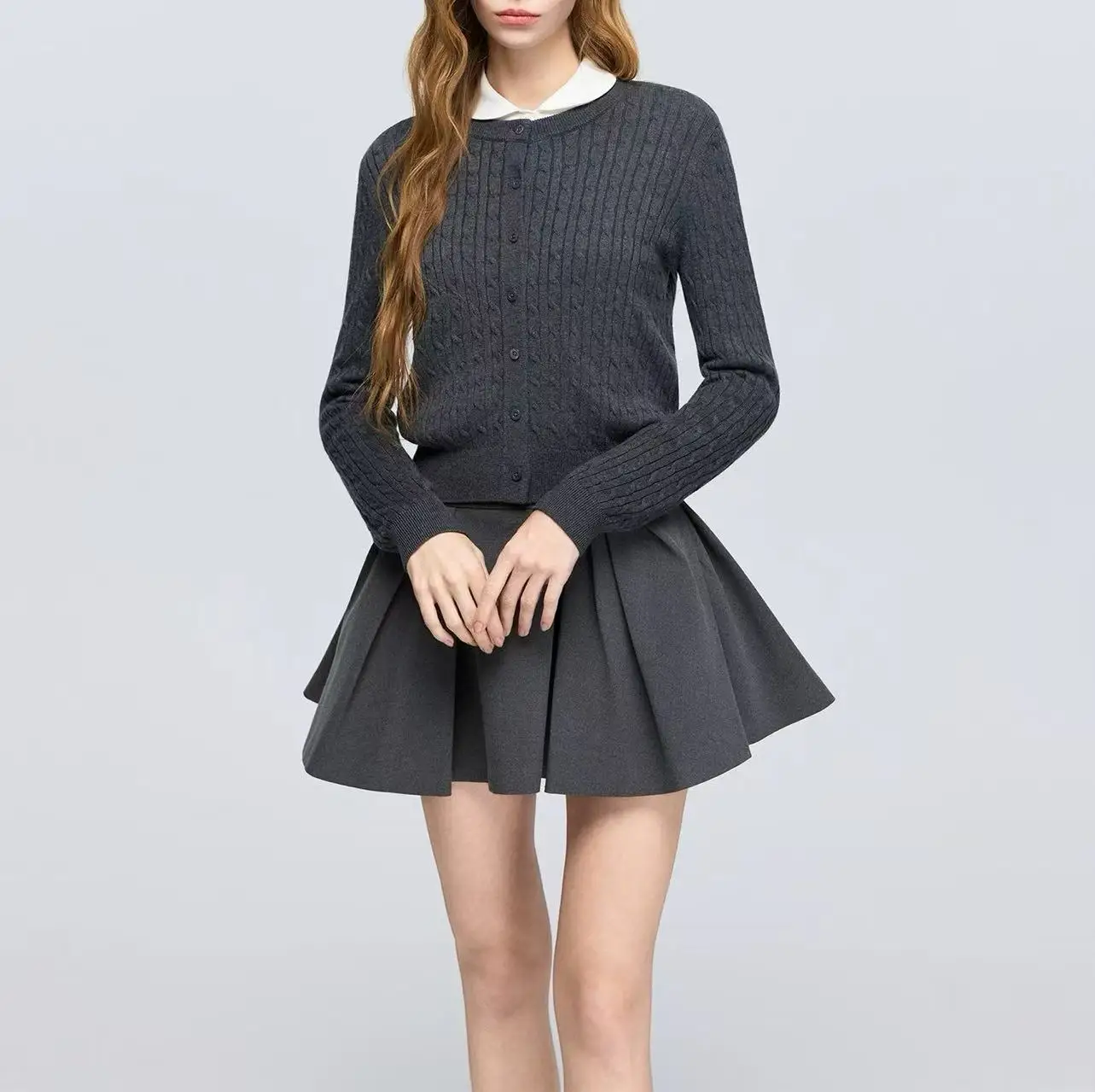UMI MAO Three-dimensional Cable-knit Wool Blend Cardigan Round-neck Sweater Long-sleeved Outerwear Women Autumn Femme view 4