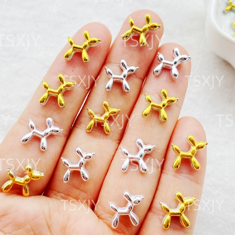 100pcs Resin Mini Cartoon Gold, Silver Balloon Puppy Nail Art Flat back Stone Figurines Scrapbook DIY Jewelry Decor Crafts