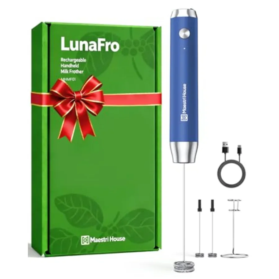 

Rechargeable Milk Frother with Stand Handheld Electric Foam Maker Waterproof Detachable Stainless Steel Whisk Drink Mixer Foame