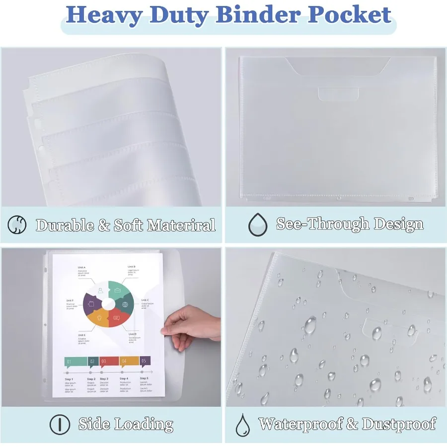 15 Pack Binder Pockets for 3 Ring Binder Organization Heavyweight Plastic Folder with SpaceSaving Closure Side Loading Letter S